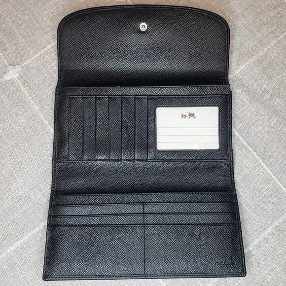 Coach Slim Trifold Wallet - Charcoal Signature Canvas and Black Leather - Picture 6 of 15